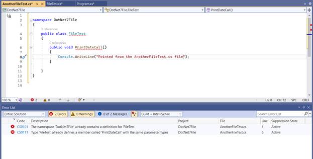 New file scope feature in .NET 7 